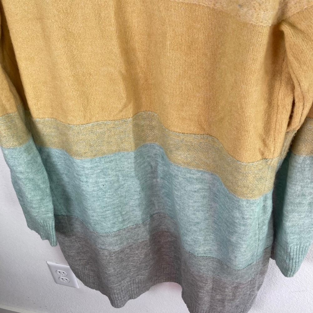 Hem & Thread Cardigan Womens M Multicolor Stripe color Block Open Front Longline - Picture 4 of 8